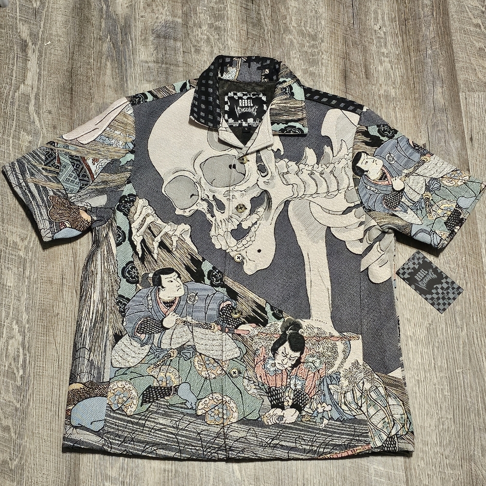 Rebel Vengeance All Over Print AOP Japanese Samurai Skull Jacket Shirt
